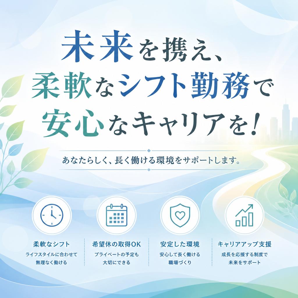 未来を携え、柔軟なシフト勤務で安心なキャリアを！